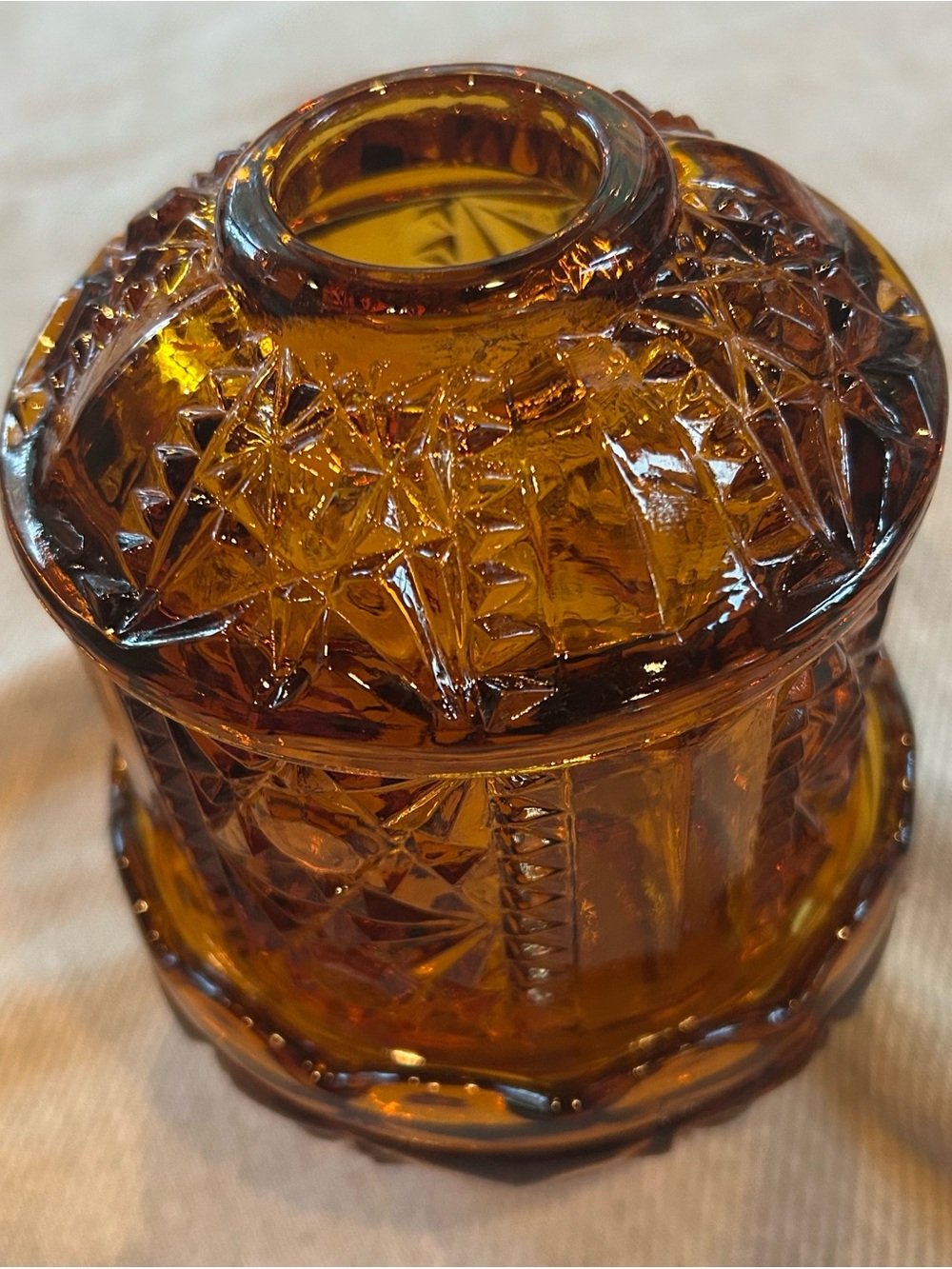 Indiana Glass “Stars and Bars" amber fairy lamp